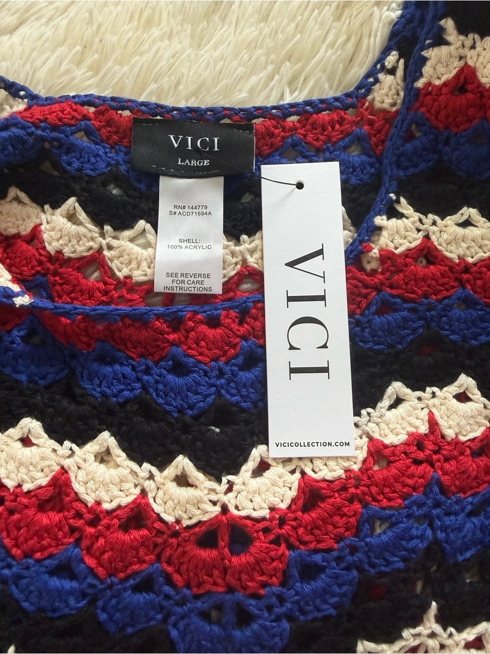 Vici Crochet Wave Tank Mini Dress in Blue, Red, Black & Cream - Picture 2 of 12